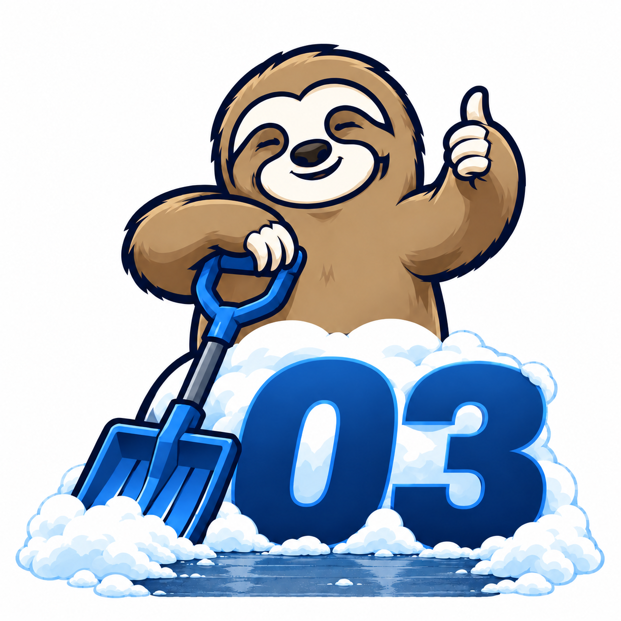 Step 03: sloth giving a thumbs-up above a cleared driveway